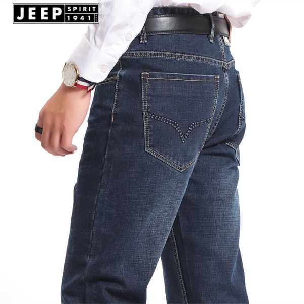 

men's jeans autumn and winter straight large denim pants, Blue