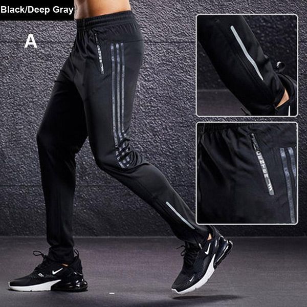 

running pants men sport with zipper pockets reflective point male training joggings football gym fitness trousers, Black;blue