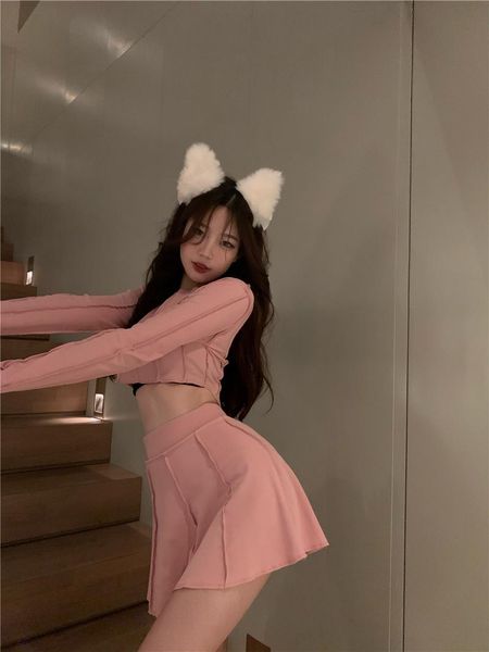 

skirts two piece crop and skirt set women 2021 blue harajuku korean elegant mori girl fashion y2k designer clothes, Black