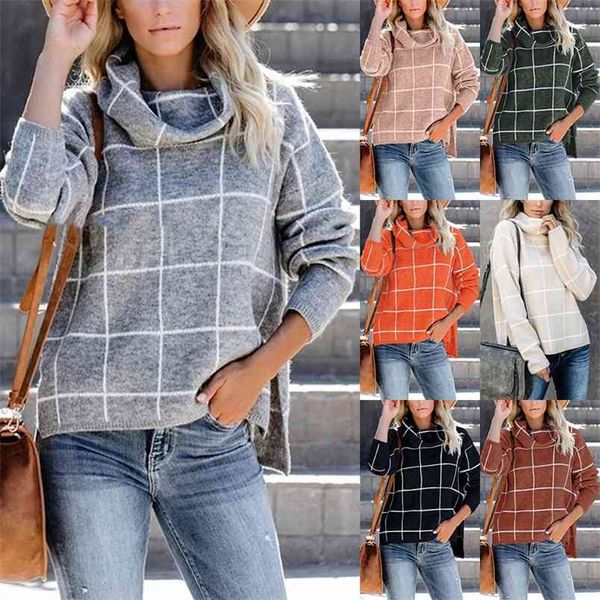 

autumn and winter sweater for women front short back long plaid s womens two lapel slim fit loose casual pullover 210604, White;black