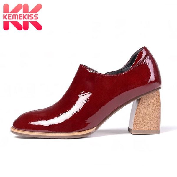 

dress shoes kemekiss real leather women pumps office lady zipper thick heel party casual work round toe female footwear size 34-42, Black