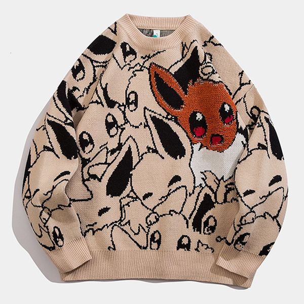 

women's sweaters sweater men fashion knitted hip hop streetwear cartoon anime pullover o-neck oversize casual couple male men clothing, White;black