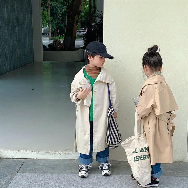 

coat korean style fashion children solid color big turn-down collar wind autumn winter boys girl oversized long trench jackets, Blue;gray