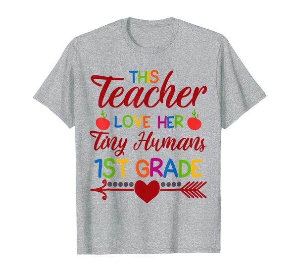 

back to school tshirt 1st grade tiny humans teacher t-shirt, White;black