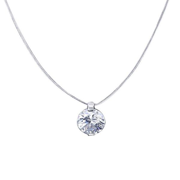 

pendant necklaces korean fashion women round cubic zirconia fishing line necklace chains choker jewelry gift for party, Silver