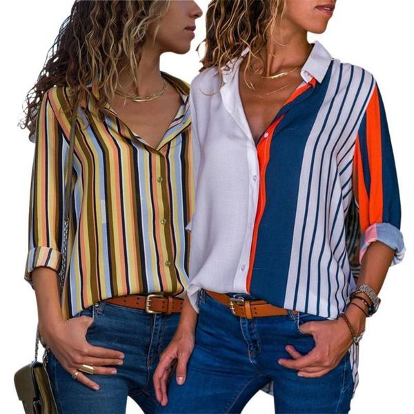 

long sleeve turn down collar office shirt women leisure chiffon blouse, White