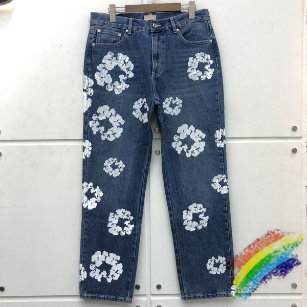 

jeans damage loose adererror jeans men women streetwear denim ader error pants trousers, Blue