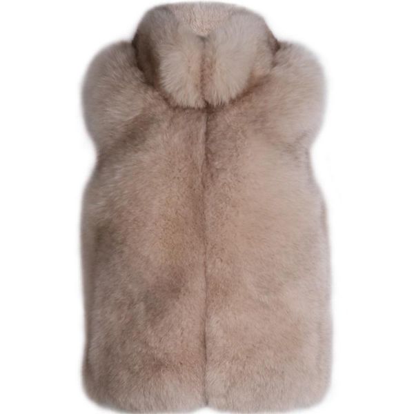 

women's fur & faux ladies real gilet natural women vest stand collar, Black