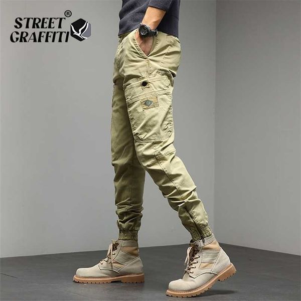 

winter men cotton casual cargo warm cross joggers sweatpants men autumn fashion elastic pantalones tipo cargo pants men 211201, Black