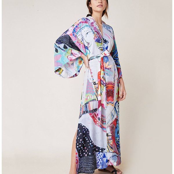 

casual dresses polyester pop printed kimono cardigan tunic women blouse shirt summer beach bikini cover up sarong vestidos wne4, Black;gray