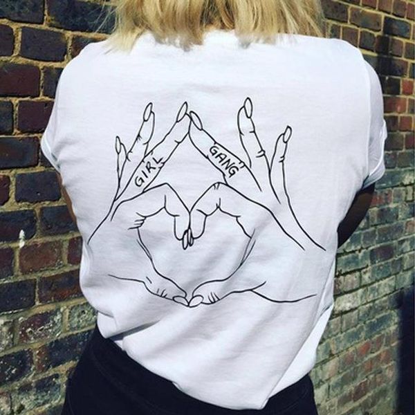 

girl gang love hand women t shirt sign back printed feminism tumblr fashion summer tee casual o neck cool, White