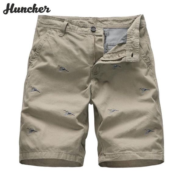 

huncher mens cargo shorts men 2021 summer embroidery short streetwear harajuku casual cotton pants khaki for men's, White;black
