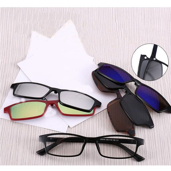 

in 1 magnetic clip on glasses polarized sunglasses men women optical prescription eyewear frame myopia clips, White;black
