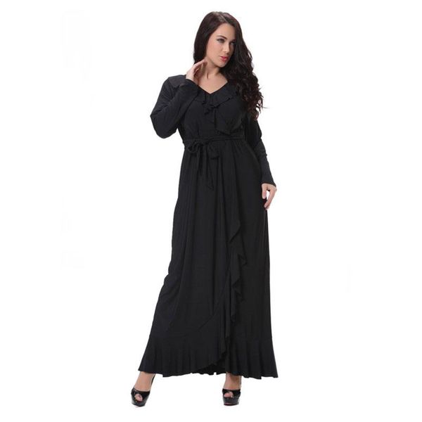 

casual dresses xl-8xl large plus size women's maxi long v-neck black dress big summer women sleeve ruffles robe, Black;gray