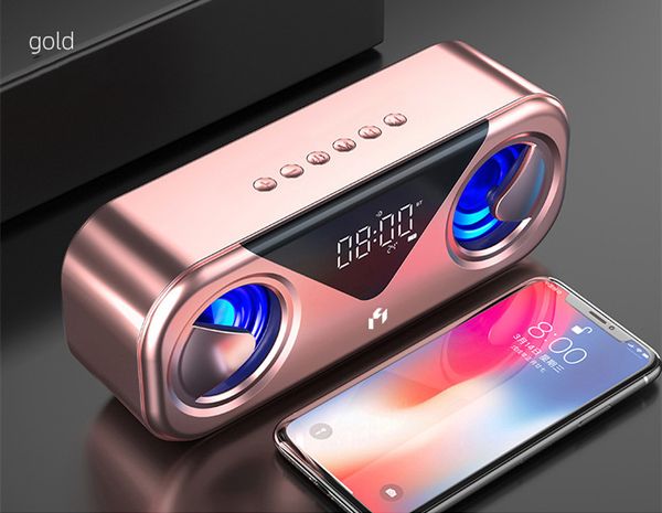 Alto-falante bluetooth sem fio baixo estéreo display led despertador 3000mah volume inteligente alto-falantes duplos casa telefone móvel mini subwoofer de áudio 252xz