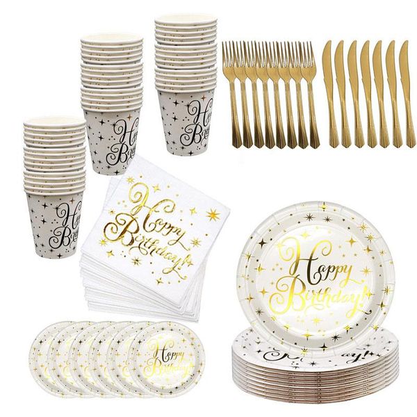 

disposable dinnerware gold paper party tableware wedding happy birthday supplies plate cup cutlery set star stamping