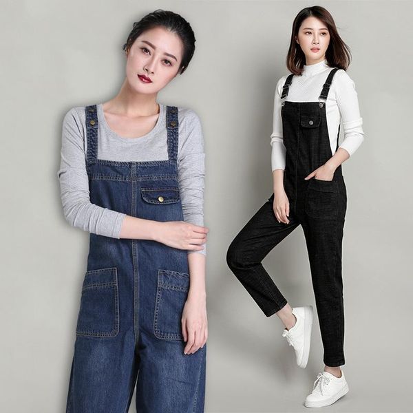 

women's jumpsuits & rompers summer plus size s-6xl womens pants cotton long wide leg jeans strappy bib overalls casual loose solid blac, Black;white
