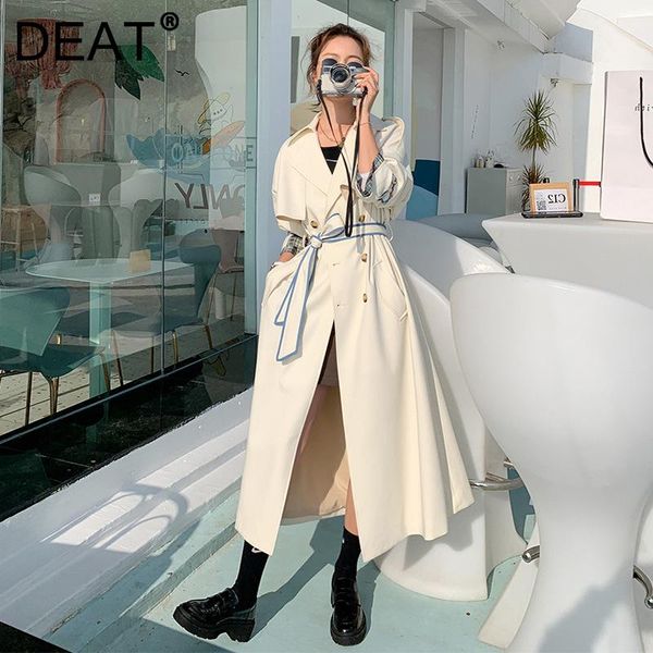 

women's trench coats deat women coat blue titched with sashes lapel long sleeve loose casual style jackets 2021 autumn fashion 15jk769, Tan;black