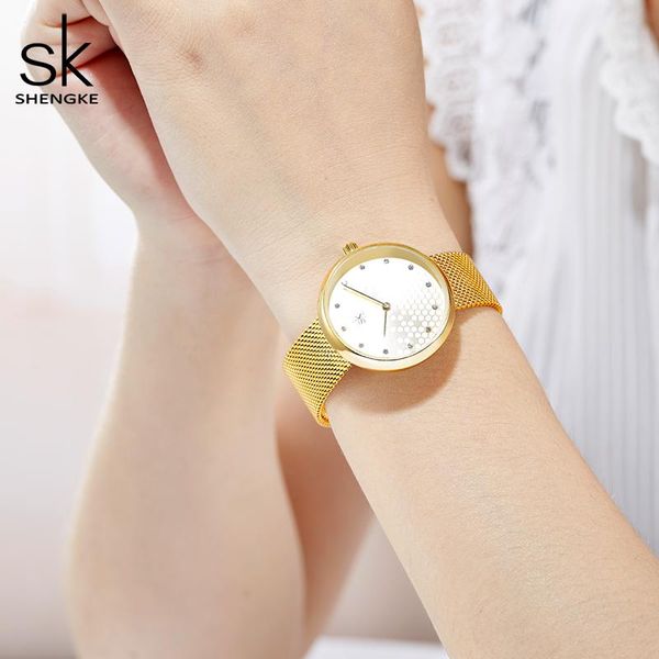 

wristwatches shengke gold women watches stainless steel simple chic quartz wristwatch fashion ladies female relogio femininio k0125, Slivery;brown