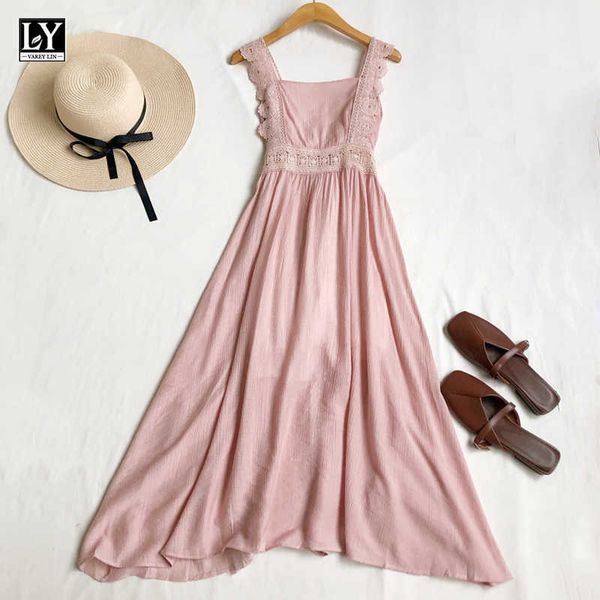 

ly varey lin summer women sleeveless floral lace patchwork dress high waist vestido strapless sweet party dresses 210526, Black;gray