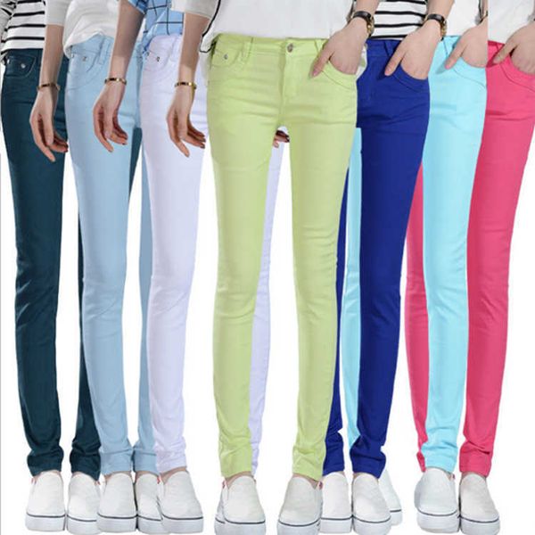 

elastic candy color pencil pants leggings jeans korean women's 24 s, Blue