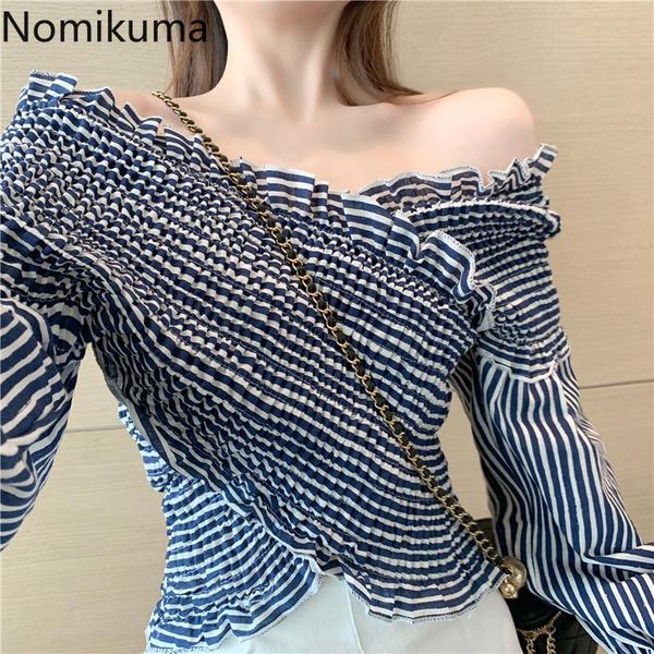 

nomikuma cross design striped shirts sash neck long sleeve stretch blouse women vintage fashion blusas mujer 3c489 women's blouses, White