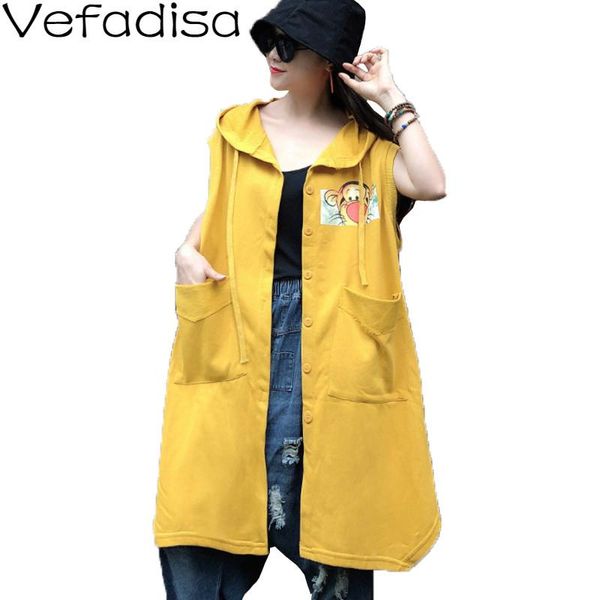 

women's vests vefadisa cartoon print sleeveless vest coat women 2021 spring hoodie waistcoat loose casual black blue qyf2367, Black;white