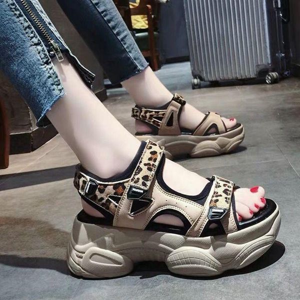 

platform sandals leopard print sports for women summer ins trendy 2021 beach shoes, Black