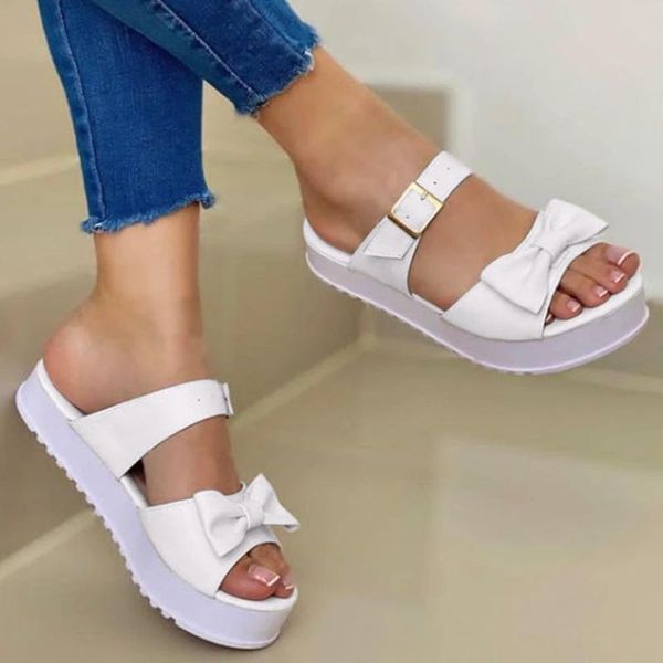

slippers summer women flip flops casual solid color shoes platform fashion plus size bowknot open toe, Black