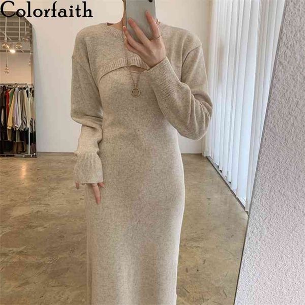 

autunm winter women 2 piece sets short poncho and sundresses knitted split elegant lady suits ws1072 210427, White