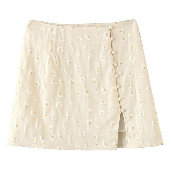 

skirts 2021 daisy three-dimensional printed high waist split short skirt, Black