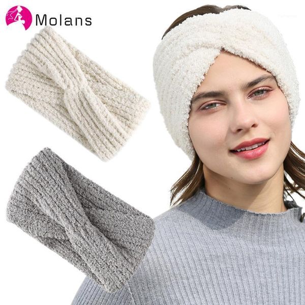 

molans warm fuzzy knot headbands necklace yarns winter ears headband for women fluffy solid soft girls cross headbands1