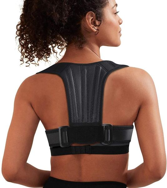 

adjustable brace support belt back posture corrector clavicle spine shoulder lumbar correction, Black;blue