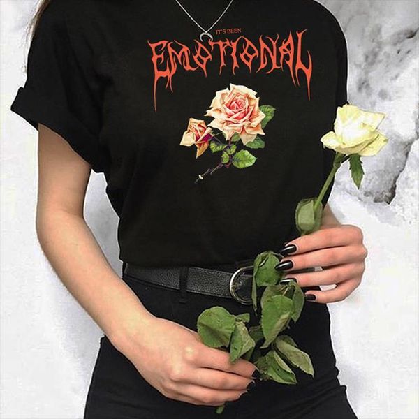 

emotional rose print gothic and mens t shirts womens clothing women punk streetwear harajuku chic vintage goth ins grunge aesthetic, White;black