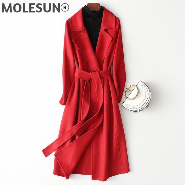 

women's wool & blends solid long 100%double sided coat women 2021 autumn elegant turn-down collar winter jacket korean slim modis casac, Black