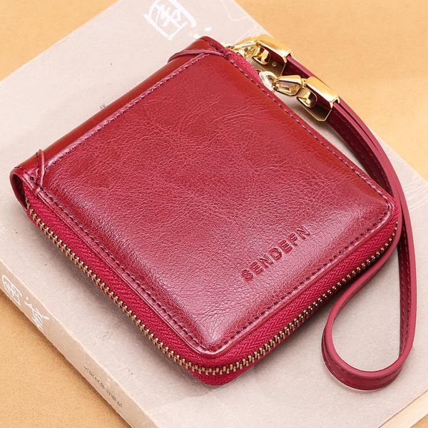 

wallets 2021 women's wallet short leather zipper coin purse small card package, Red;black