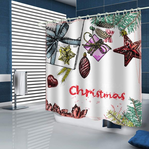 

retro style christmas print waterproof fabric shower curtain liner covered bathtub bathroom curtains includes 12 anti rust hooks