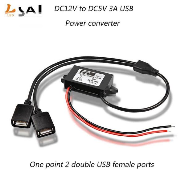 

display liansai dc 12v to dc5v 3a 15w one point two double usb female port car power output adapter