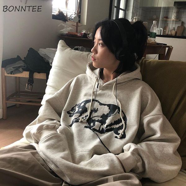 

women with hat hoodies loose student print plus velvet thicker all-match feminino sweatshirts large size prevalent korean style women's, Black