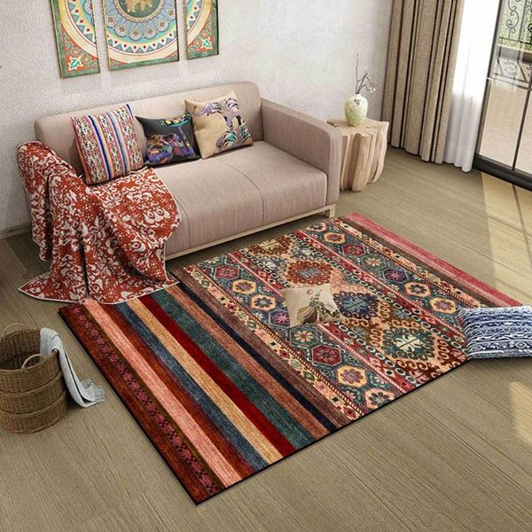 

fashion american ethnic style color deep red geometric stripes living room bedroom bedside carpet floor mats carpets
