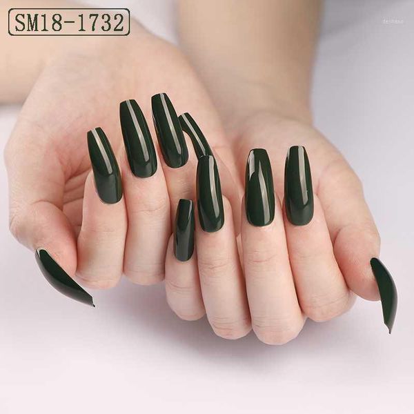 

24pcs fashion and candy color extra long ballet fake nails dark green1, Red;gold