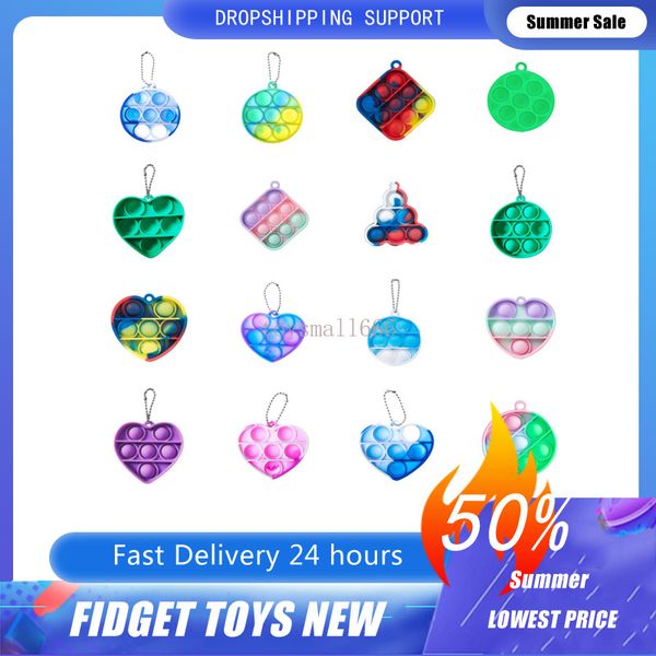 

colorful multi designs push bubble fidget toy keychains mini stress relief office toy autistic children key ring pendants