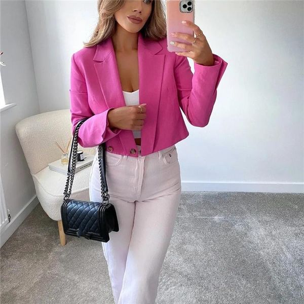 

women's suits & blazers woman sweet pink slim short blazer 2021 spring elegant female solid cropped ladies long sleeve outwear, White;black