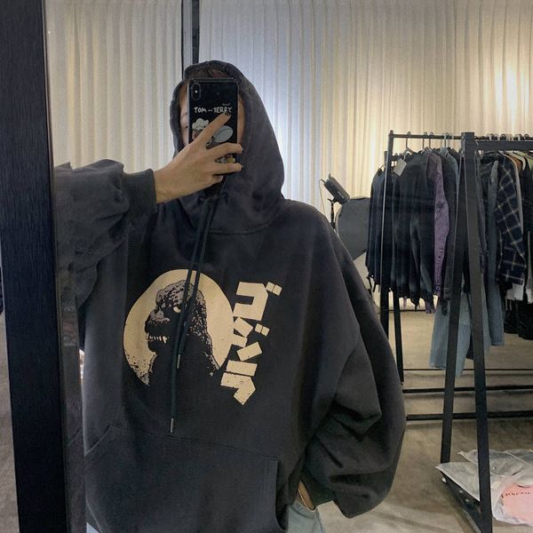 

women's hoodies & sweatshirts oversize hoodie autumn print women drop shoulder sleeves loose outcoat clothing 7wns, Black