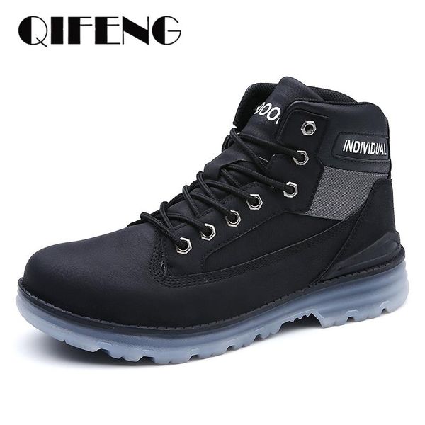 

boots winter ankle warm hunting leather trekking shoe outdoor waterproof trail hiking and mountaineering footwear men, Black