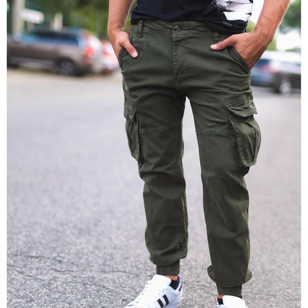 

men's pants mens tactical green cotton multiple pocket military urban tacitcal cargo men slim fit cargos joggers trousers, Black