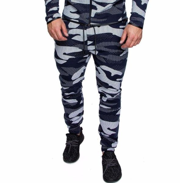 

camouflage color matching printing men's casual trousers elastic waist zipper fitness running mens bottoms sweat pants spodnie, Black