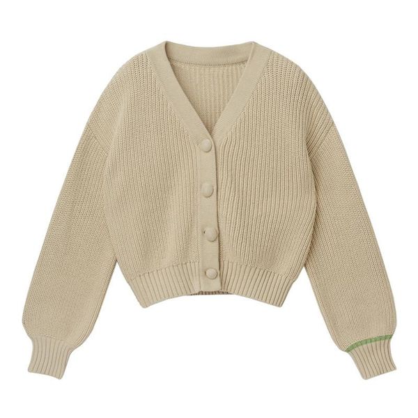 

women's knits & tees v-neck solid color bag buckle lantern sleeve sweater cardigan coat style, White