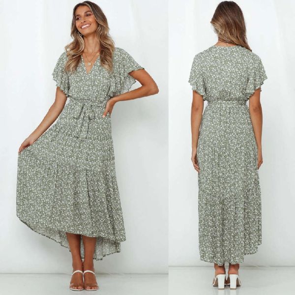 

summer casual women's short sleeve printed v-neck swing dress, Black;gray