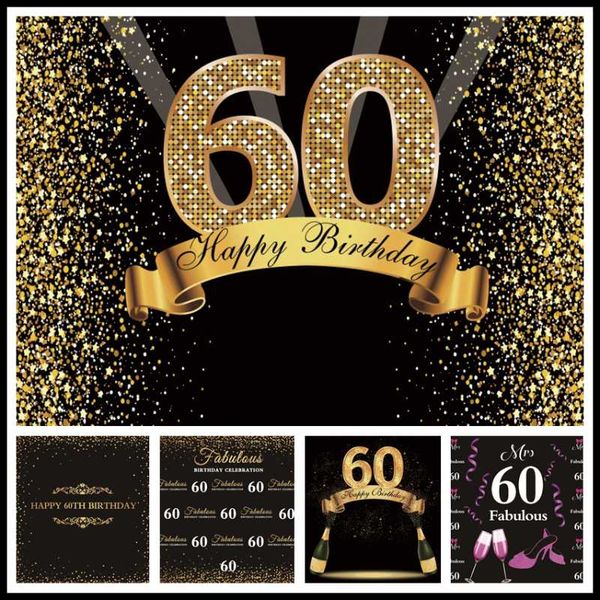 

party decoration happy 60th birthday backdrop golden flecks shining stars backgrounds family decor po booth studio pography prop